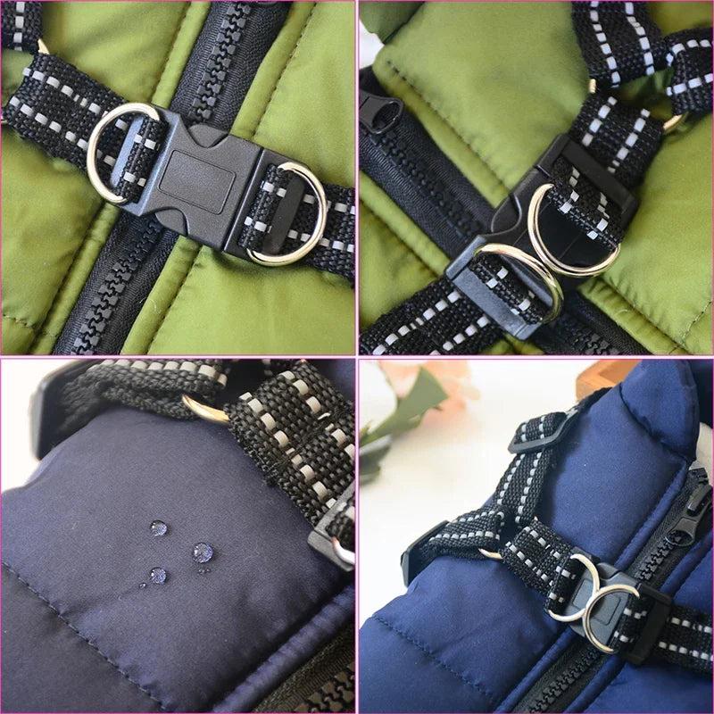 Waterproof Warm Dog Jacket Vest Winter Dog Clothes with Harness French-Bulldog Coat Pet Costume for Small Large Dogs Chihuahua